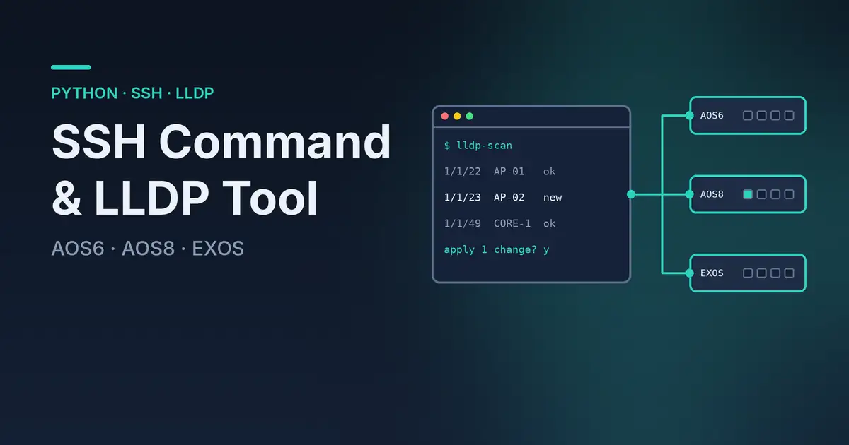 Terminalfenster mit LLDP-Scan, verbunden mit Switches unter AOS6, AOS8 und EXOS